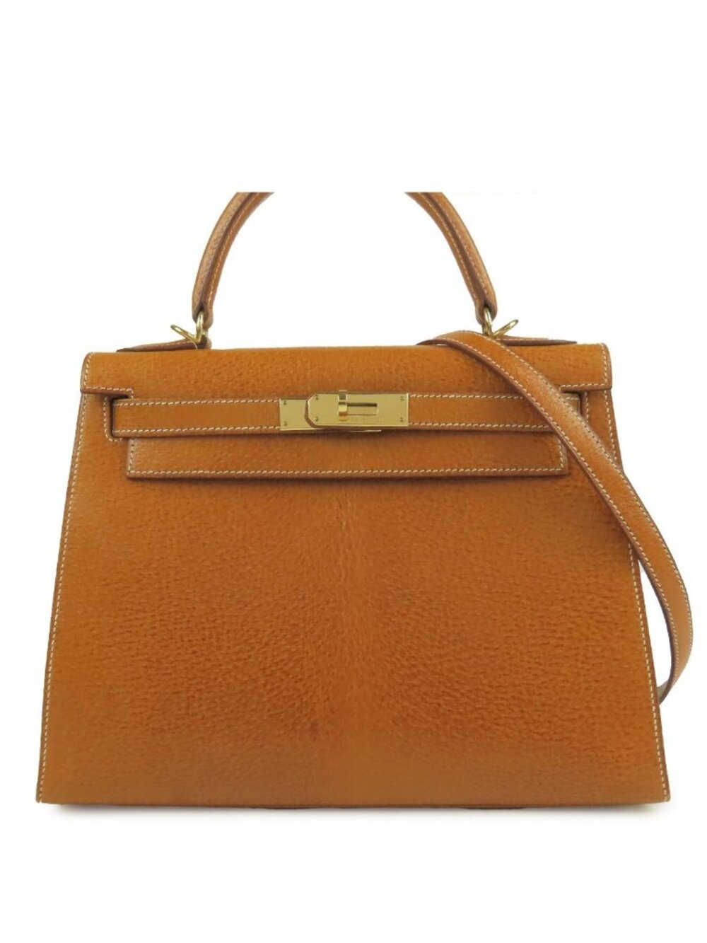Hermes Kelly 28 Gold Pigskin Sellier 2-Way Shoulder Bag